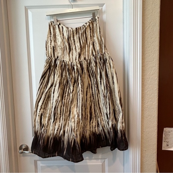 New Direction Vintage Brown Tan Broom Skirt Sz L Lined Side Zip Button Maxi Full - Picture 1 of 6